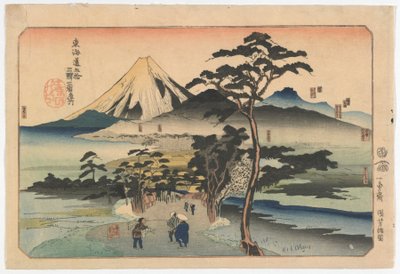 Beroemde plaatsen bij de derde van de drieënvijftig stations langs de Tokaido, Edo-periode, eind jaren 1830 door Utagawa Kuniyoshi